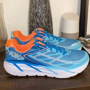 Hoka One One Clifton 3 Blue Jewel & Neon Coral Sneakers Womens 10.5 / Mens 9